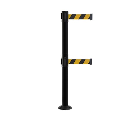 Stanchion Dual Belt Barrier Fixed Base Black Post 9ft.Blk/Ye Belt